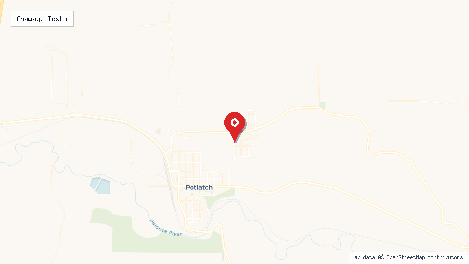 Street map of Onaway, Idaho with location pin