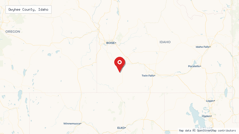 Street map of Owyhee County, Idaho with location pin