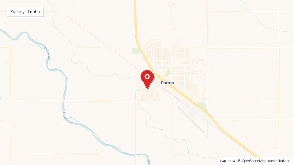 Street map of Parma, Idaho with location pin