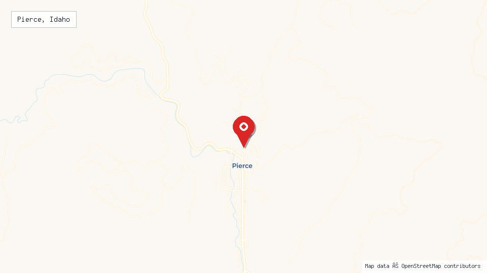 Street map of Pierce, Idaho with location pin