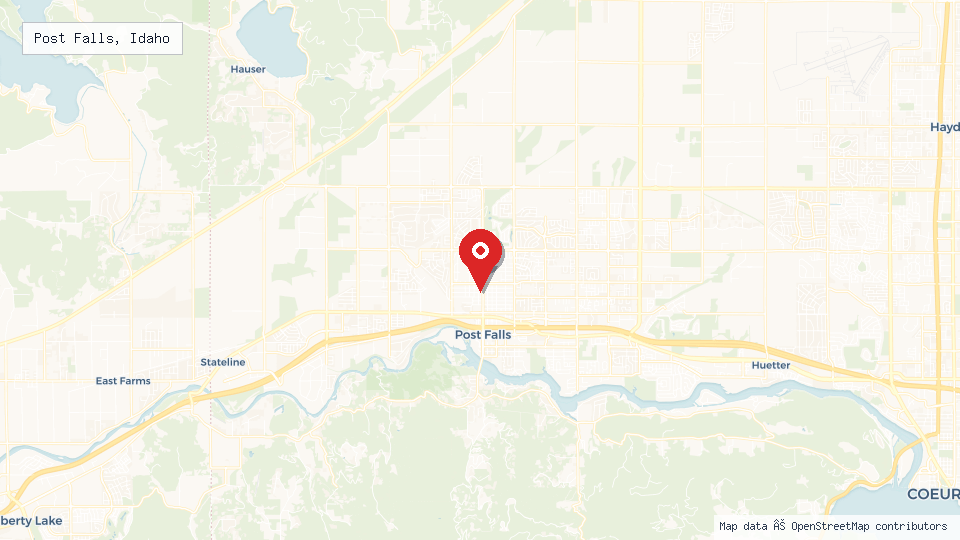 Street map of Post Falls, Idaho with location pin