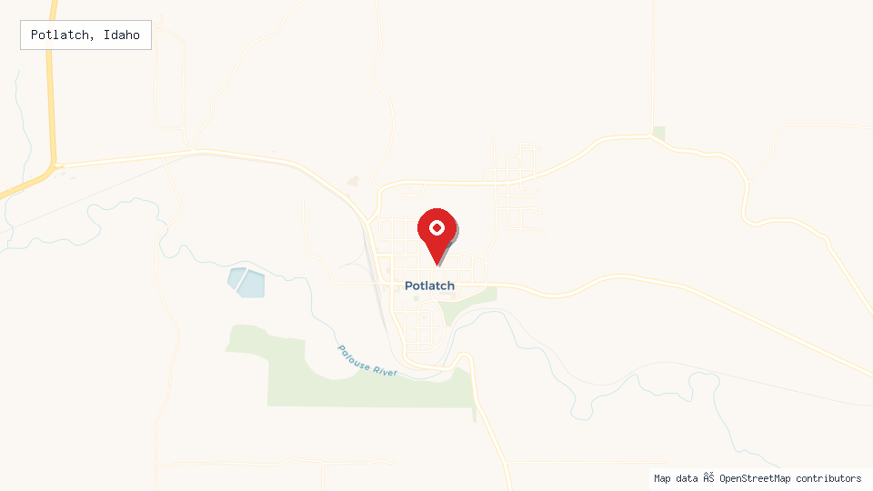 Street map of Potlatch, Idaho with location pin