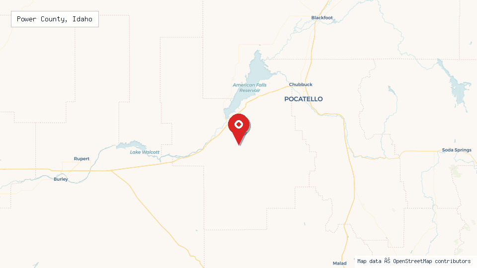 Street map of Power County, Idaho with location pin