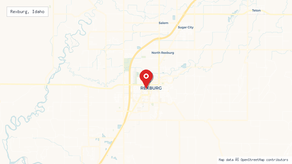 Street map of Rexburg, Idaho with location pin