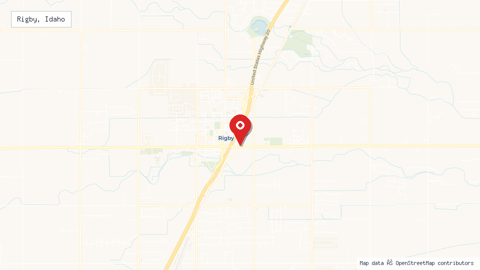 Street map of Rigby, Idaho with location pin