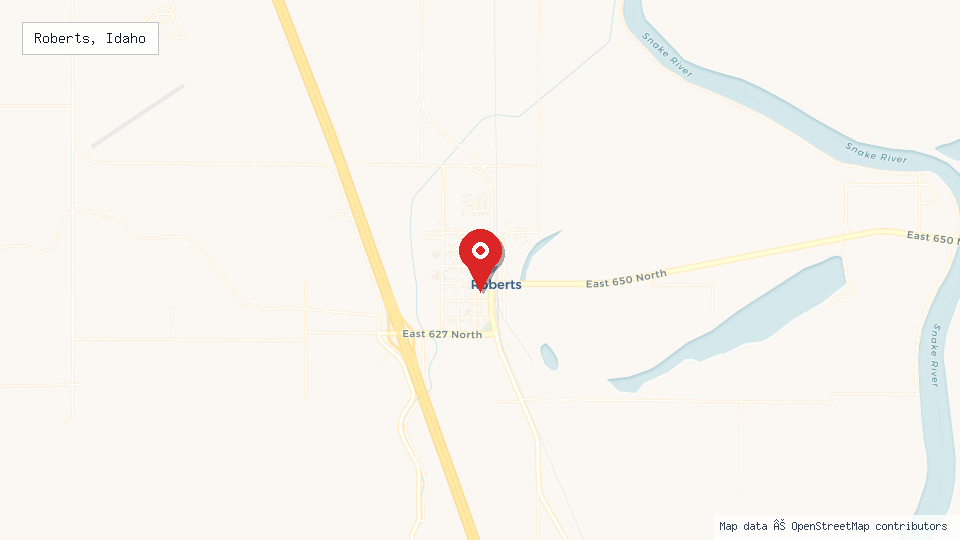 Street map of Roberts, Idaho with location pin