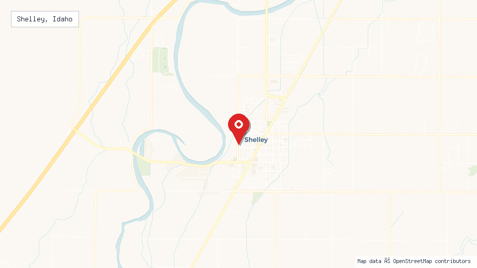 Street map of Shelley, Idaho with location pin