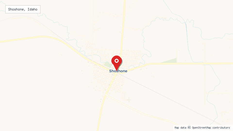 Street map of Shoshone, Idaho with location pin