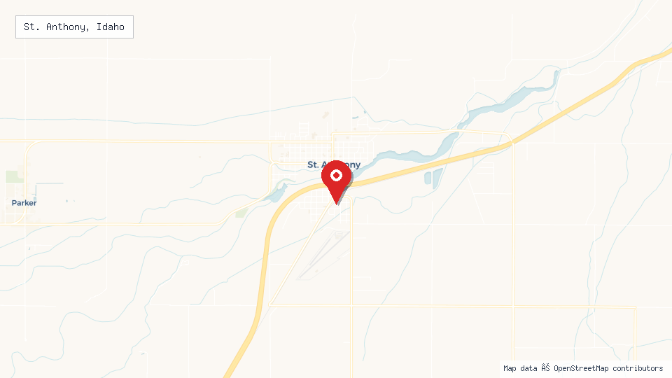 Street map of St. Anthony, Idaho with location pin