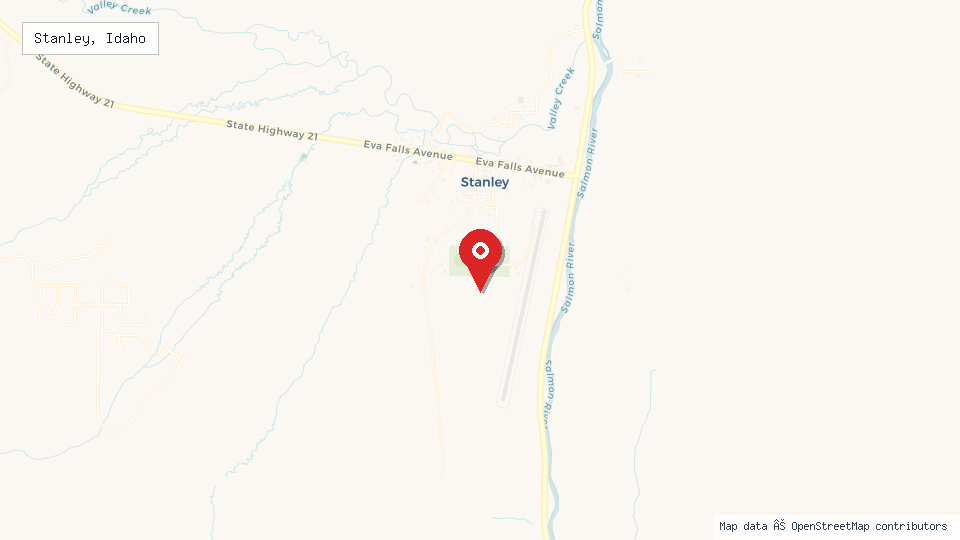 Street map of Stanley, Idaho with location pin