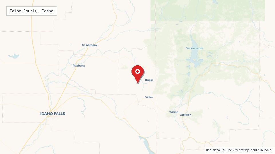 Street map of Teton County, Idaho with location pin