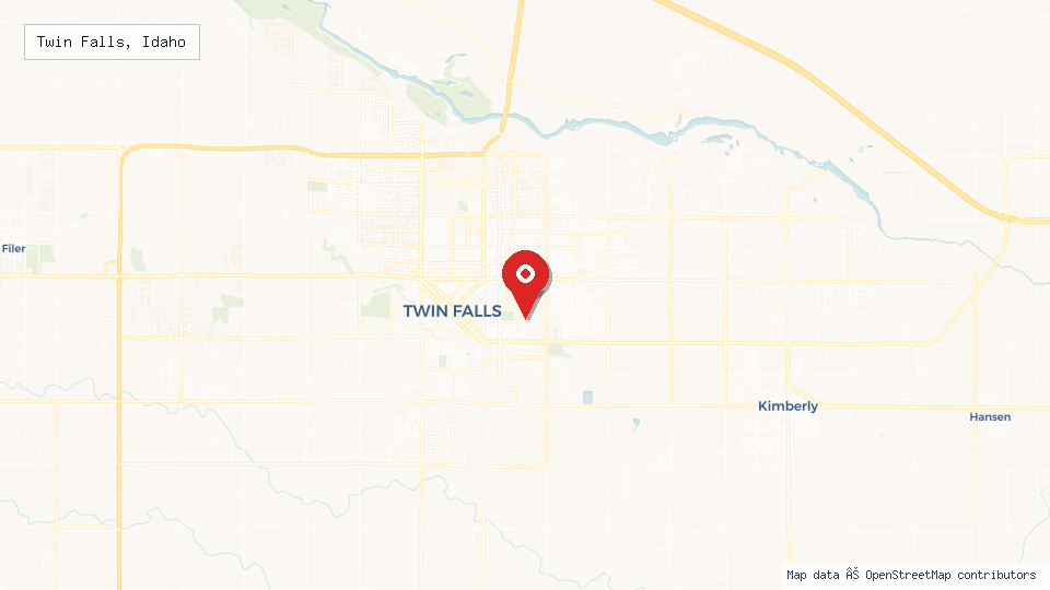 Street map of Twin Falls, Idaho with location pin