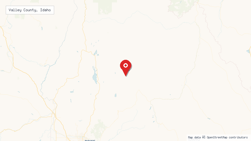 Street map of Valley County, Idaho with location pin