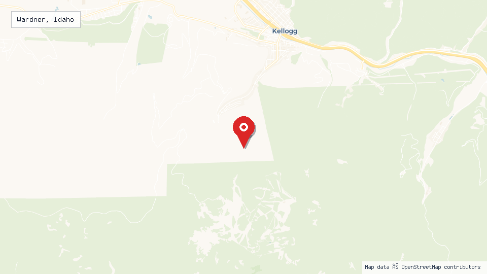 Street map of Wardner, Idaho with location pin