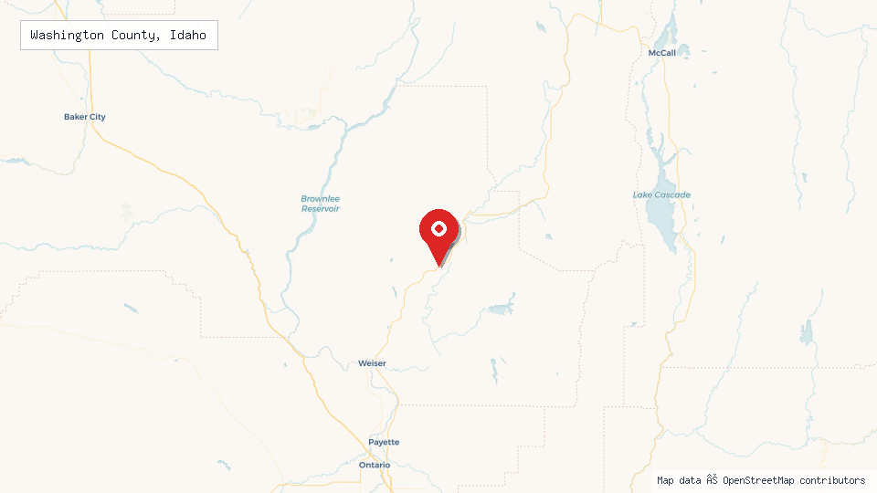 Street map of Washington County, Idaho with location pin