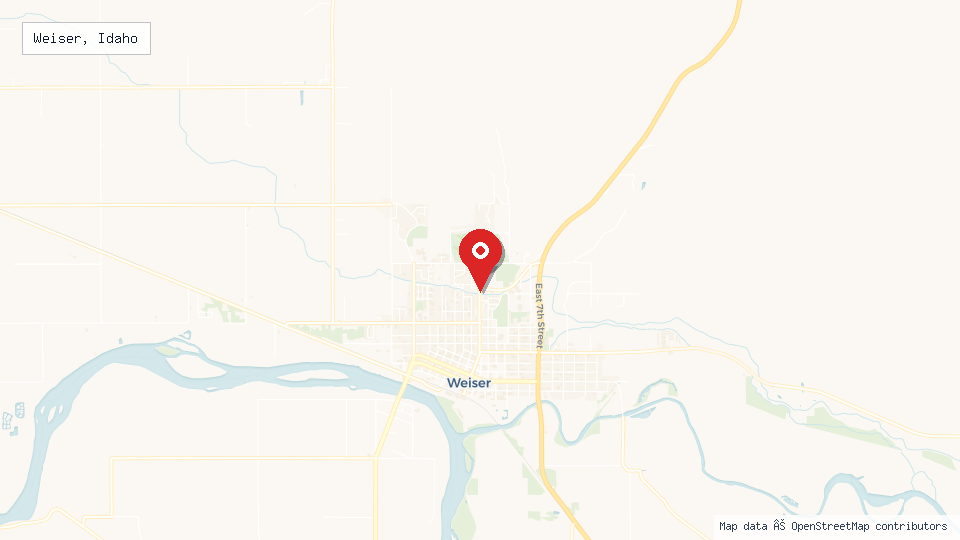 Street map of Weiser, Idaho with location pin