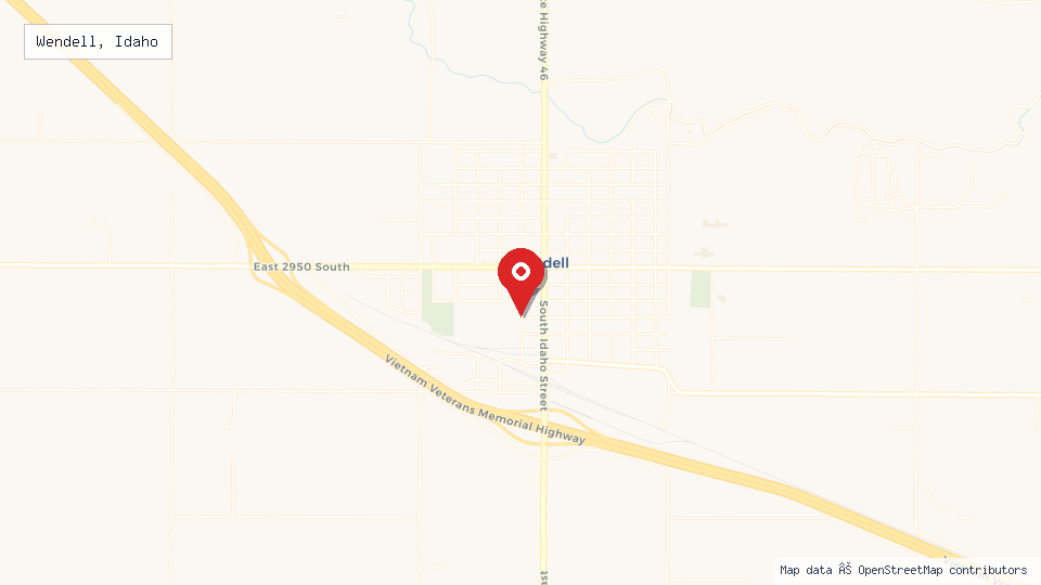 Street map of Wendell, Idaho with location pin