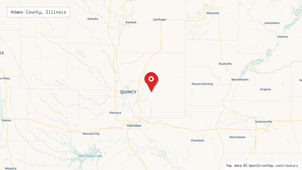 Street map of Adams County, Illinois with location pin