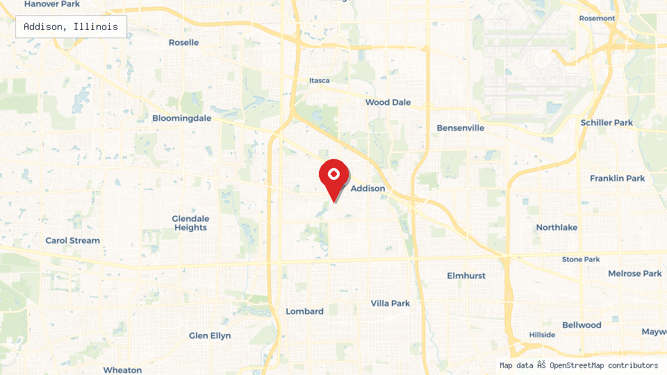 Street map of Addison, Illinois with location pin