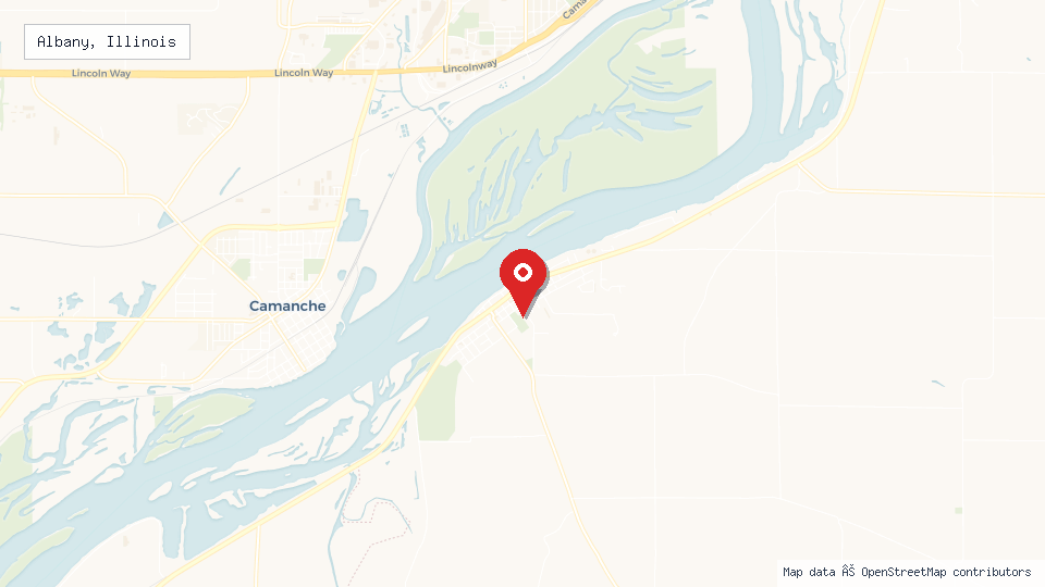 Street map of Albany, Illinois with location pin