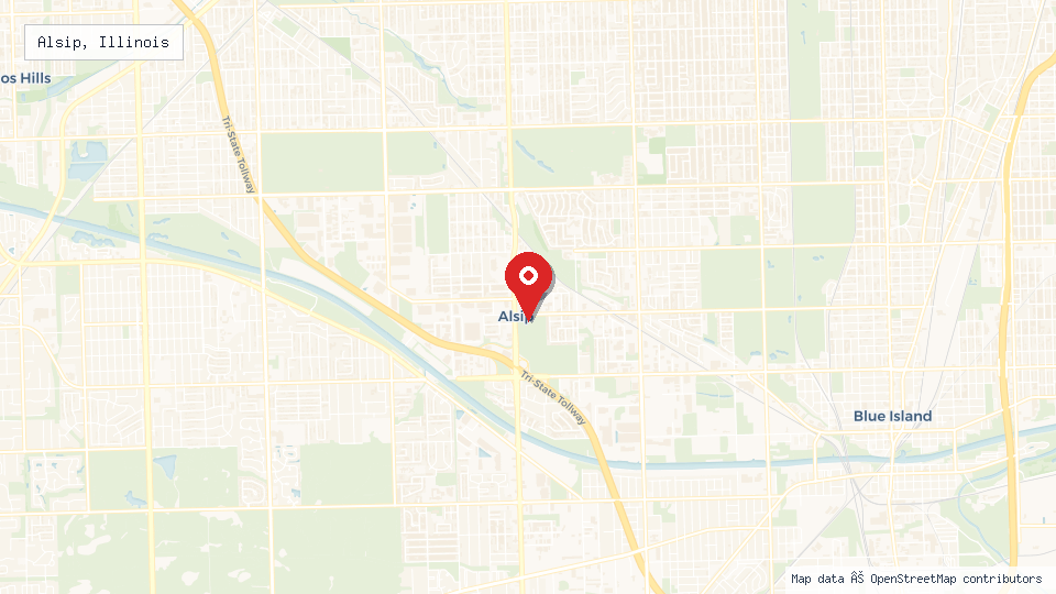 Street map of Alsip, Illinois with location pin