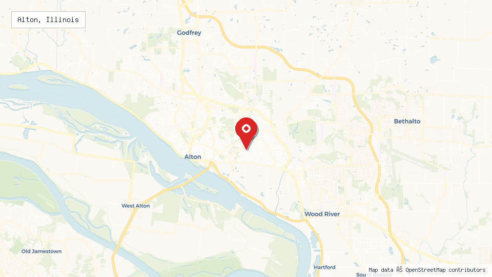 Street map of Alton, Illinois with location pin
