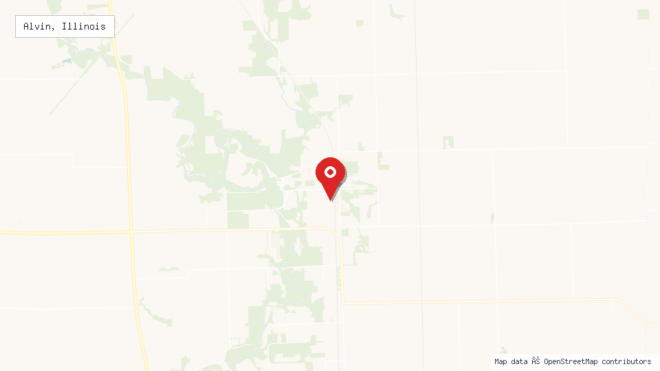 Street map of Alvin, Illinois with location pin