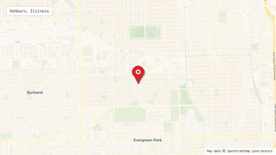 Street map of Ashburn, Illinois with location pin