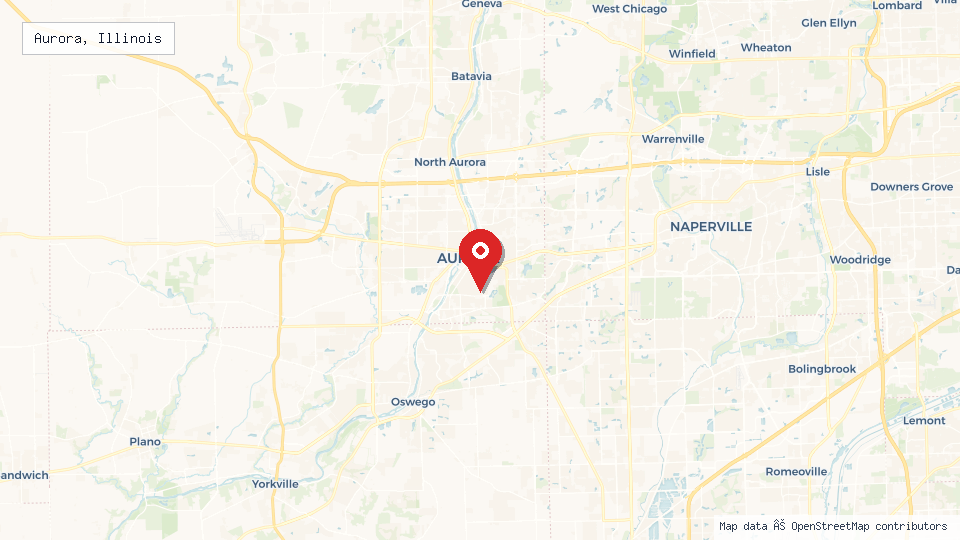 Street map of Aurora, Illinois with location pin