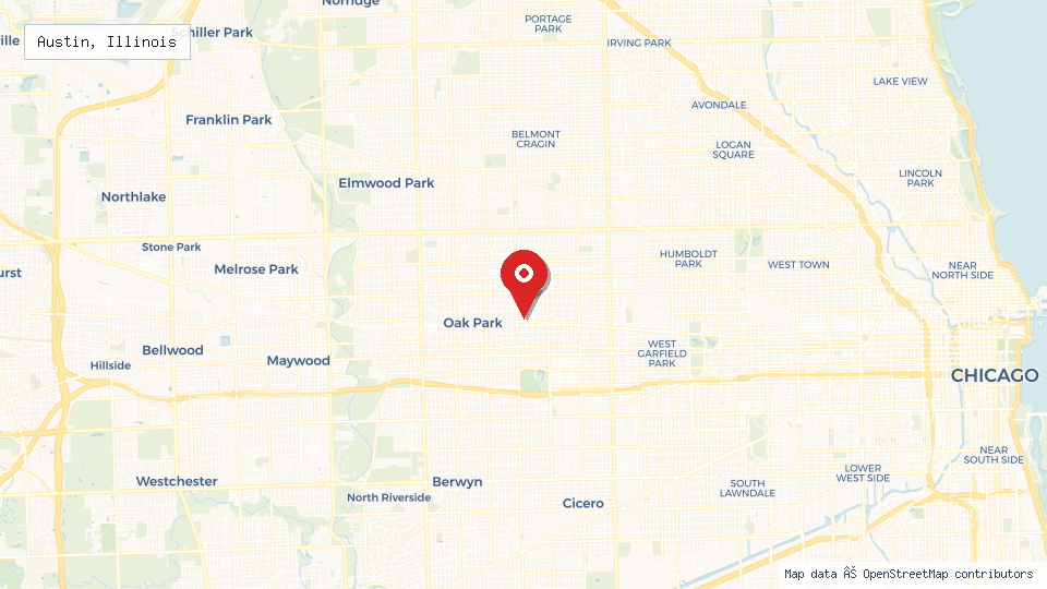 Street map of Austin, Illinois with location pin