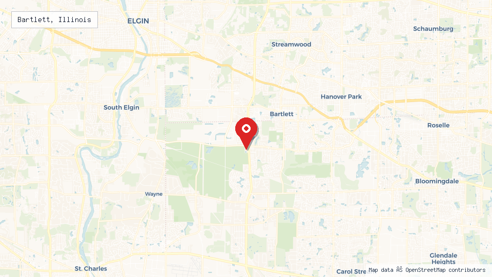 Street map of Bartlett, Illinois with location pin