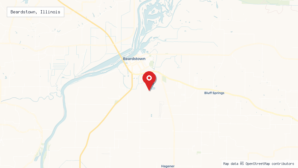 Street map of Beardstown, Illinois with location pin