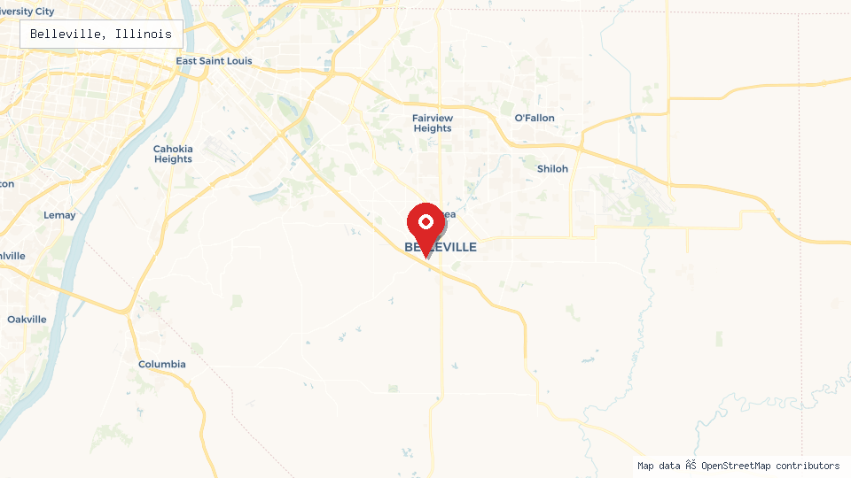 Street map of Belleville, Illinois with location pin