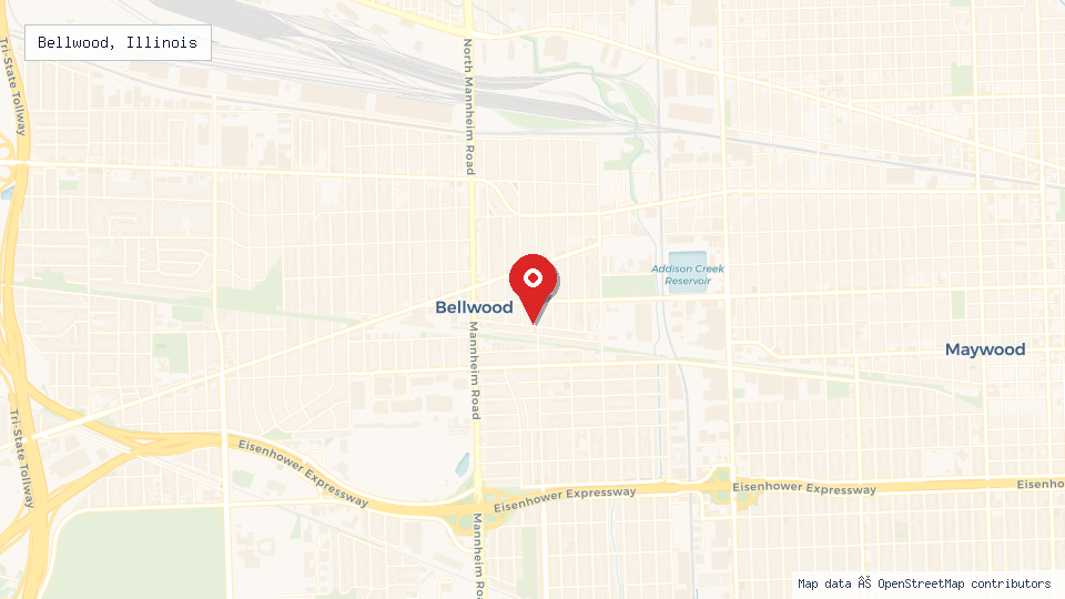 Street map of Bellwood, Illinois with location pin