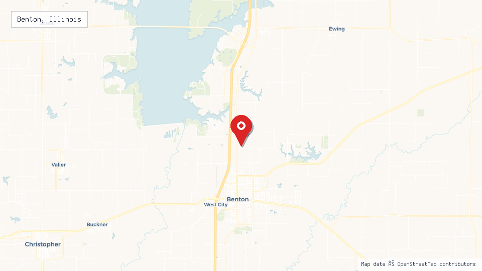 Street map of Benton, Illinois with location pin