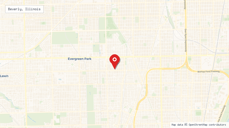 Street map of Beverly, Illinois with location pin