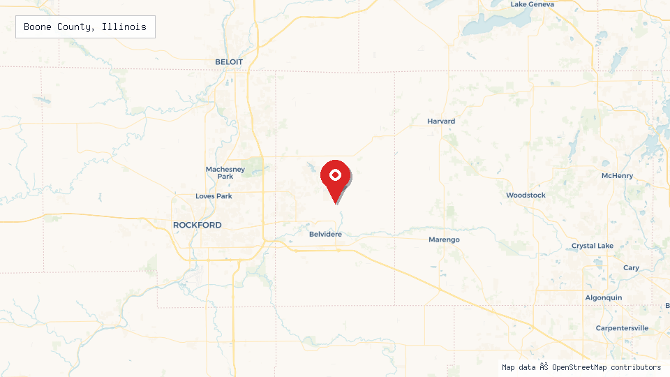 Street map of Boone County, Illinois with location pin