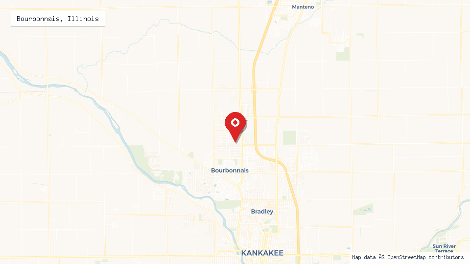 Street map of Bourbonnais, Illinois with location pin