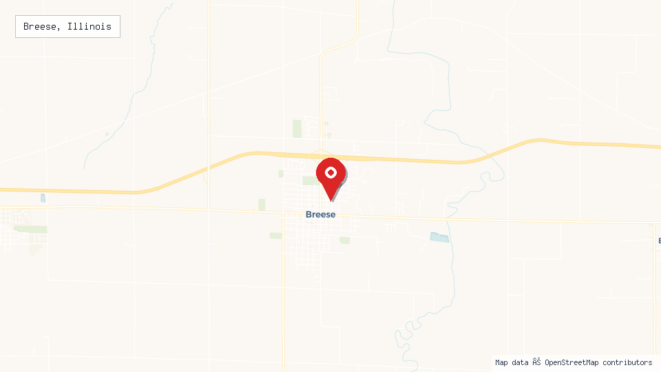 Street map of Breese, Illinois with location pin