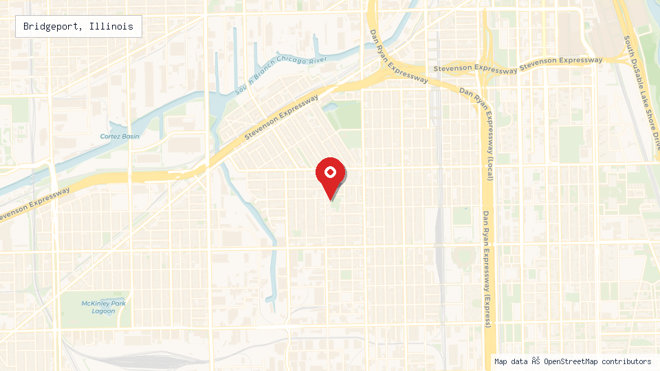 Street map of Bridgeport, Illinois with location pin