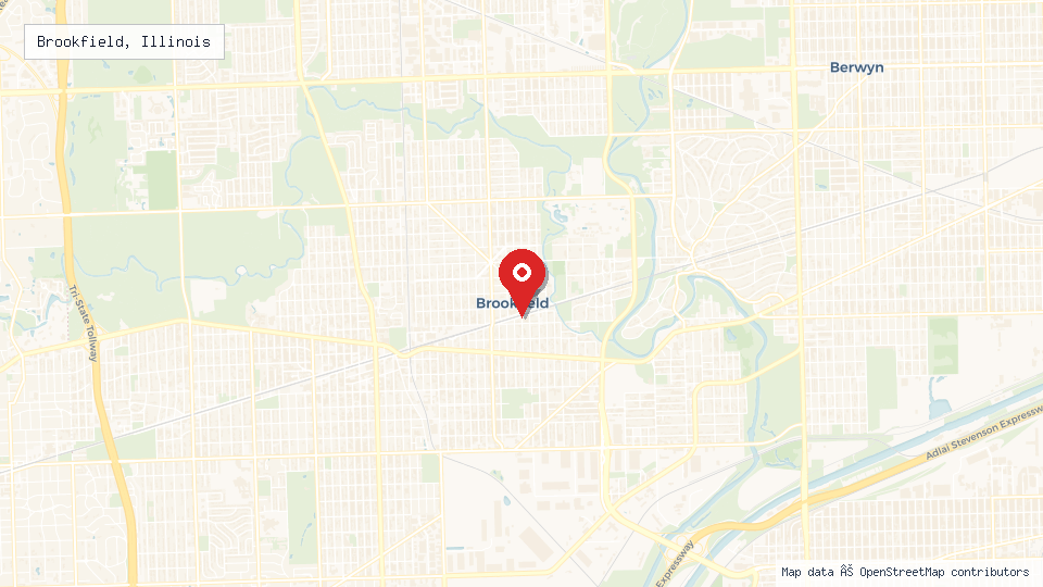 Street map of Brookfield, Illinois with location pin