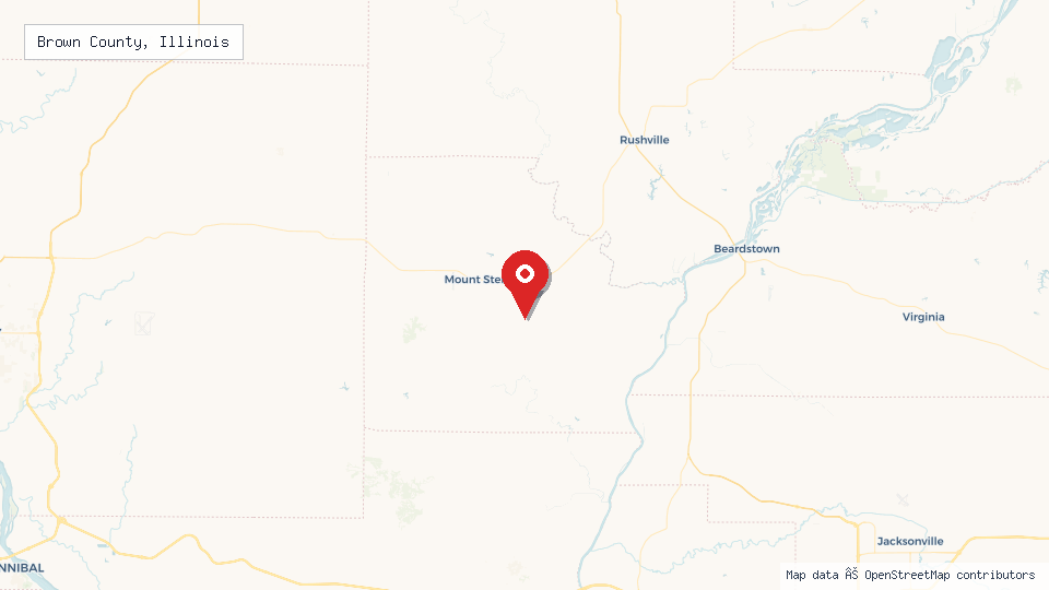 Street map of Brown County, Illinois with location pin