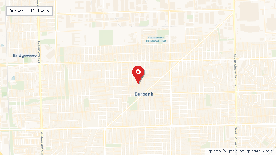 Street map of Burbank, Illinois with location pin