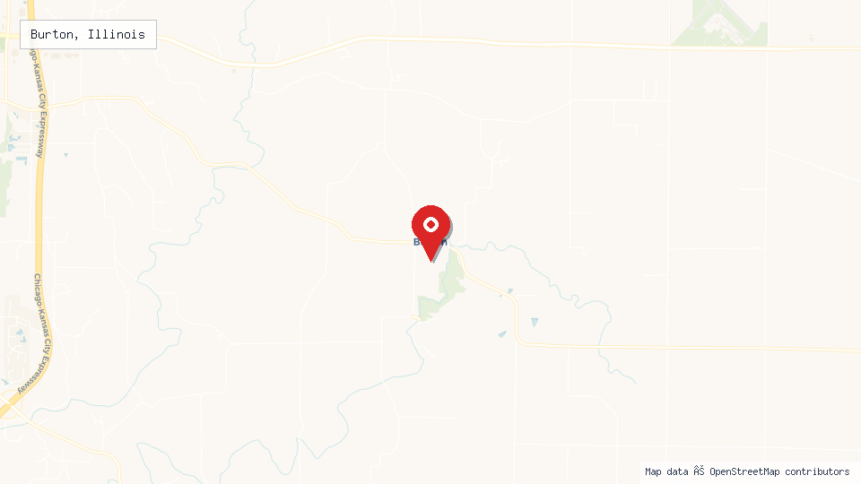 Street map of Burton, Illinois with location pin