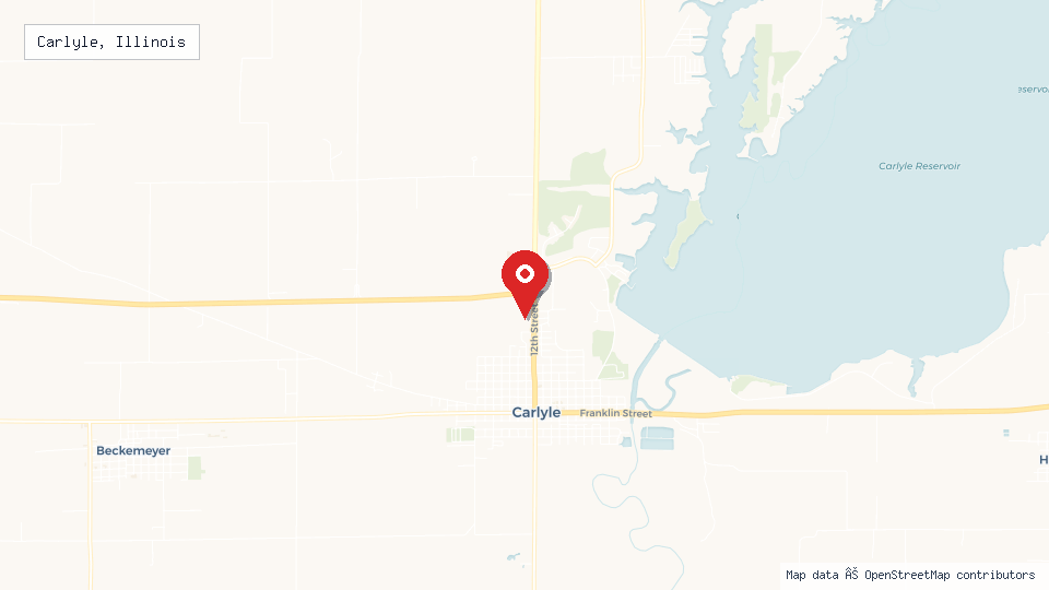 Street map of Carlyle, Illinois with location pin