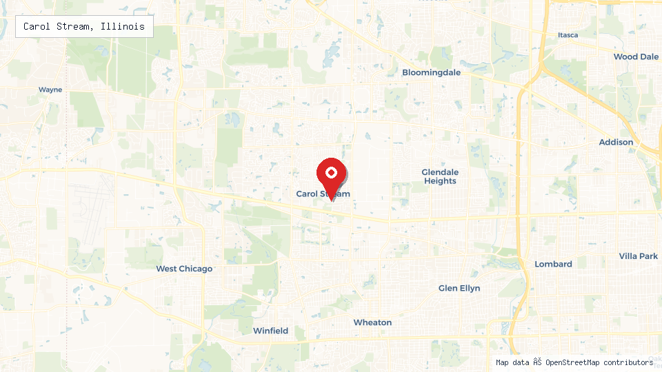 Street map of Carol Stream, Illinois with location pin