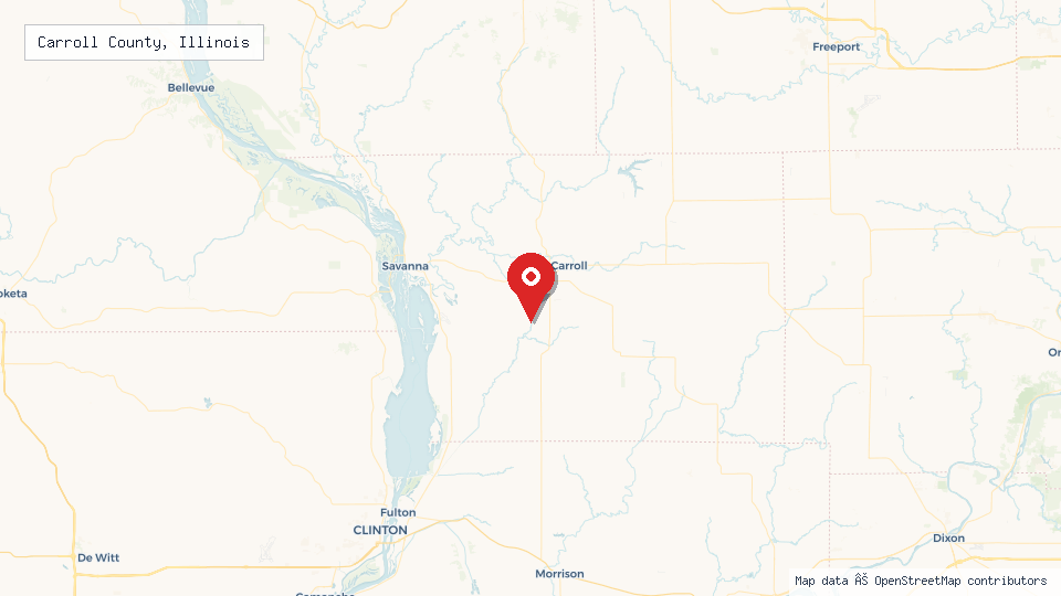 Street map of Carroll County, Illinois with location pin