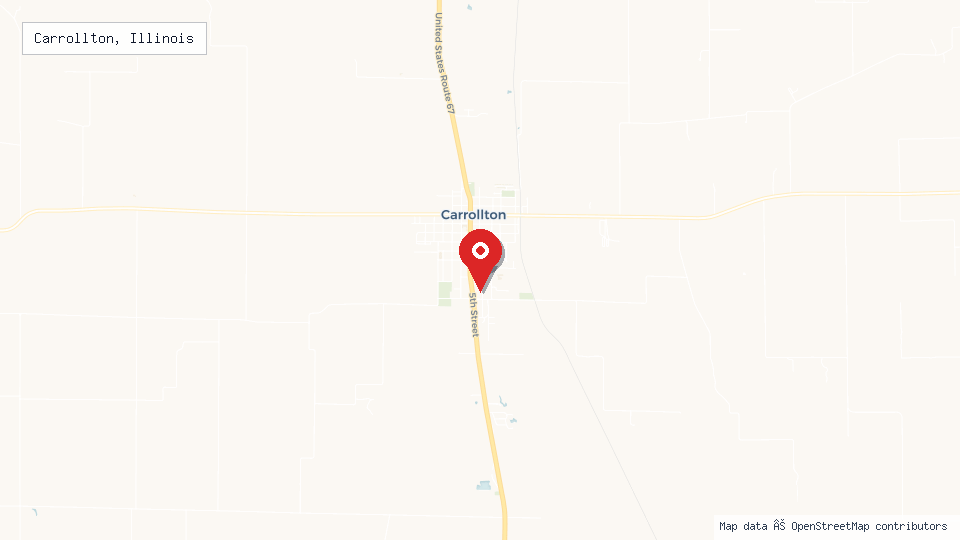 Street map of Carrollton, Illinois with location pin