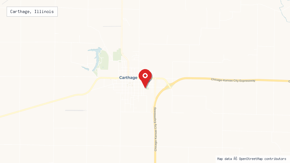 Street map of Carthage, Illinois with location pin