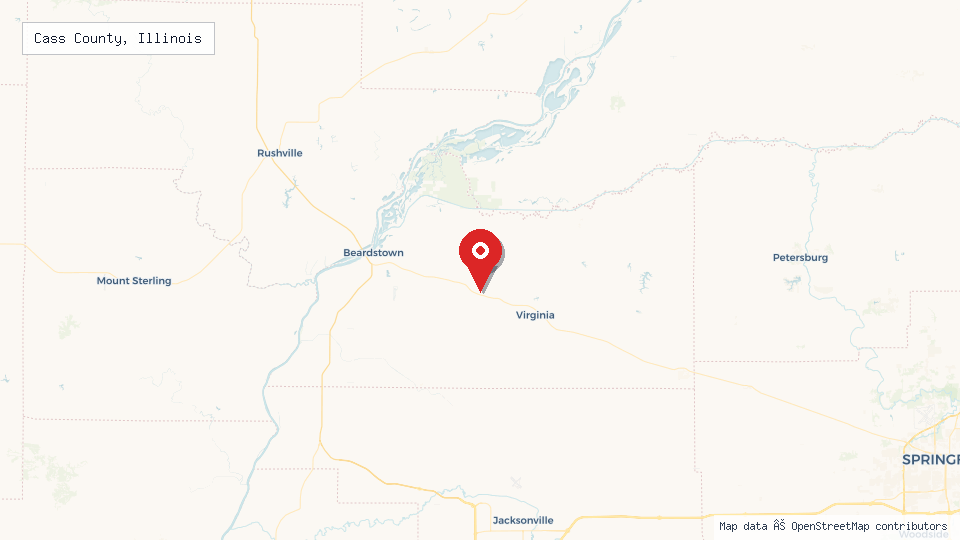 Street map of Cass County, Illinois with location pin
